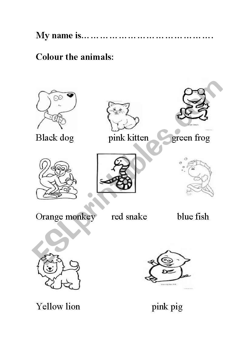 animals in primary worksheet