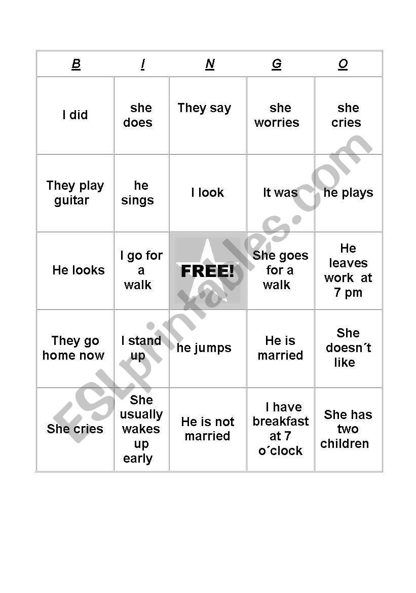 BINGO-SIMPLE PRESENT/PAST worksheet