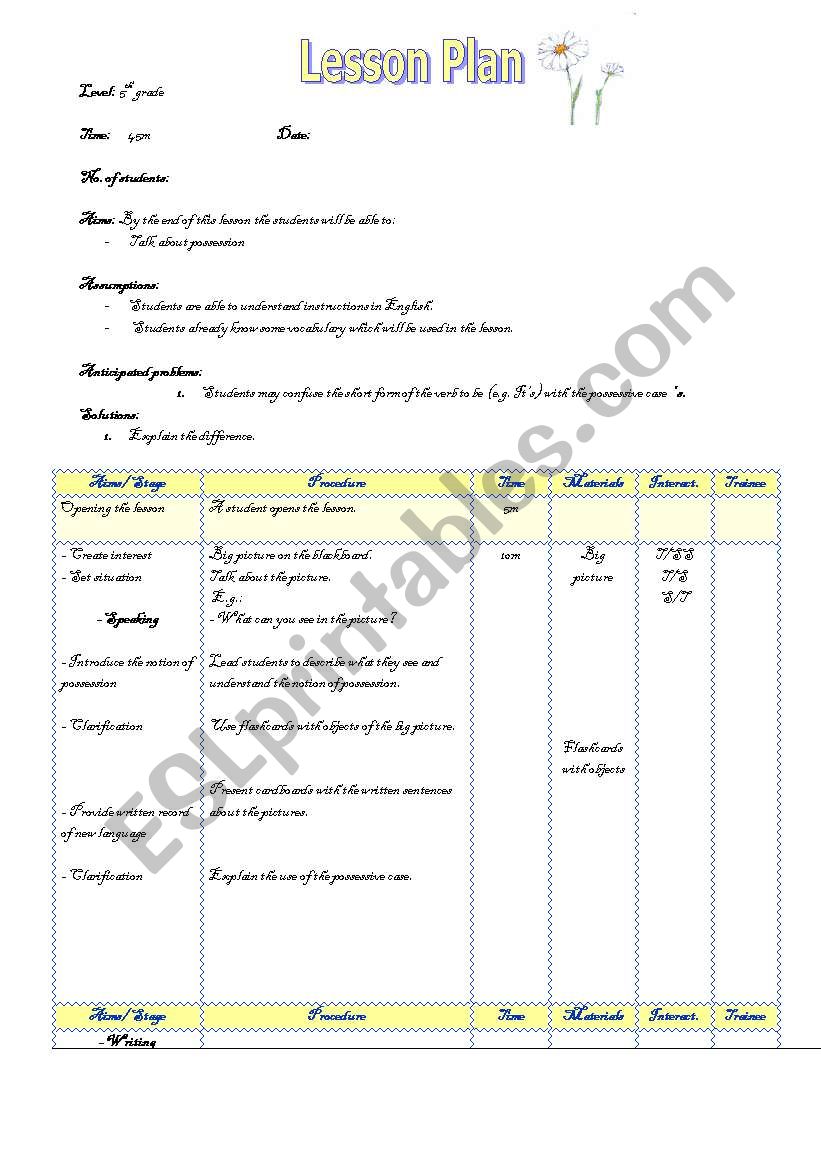 Lesson Plan for possessive case