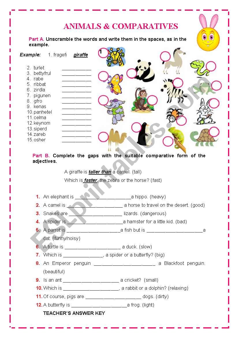 ANIMALS & COMPARATIVES worksheet