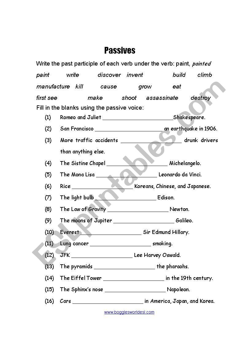 PASSIVE VOICE FILLING THE GAP EXERCISE