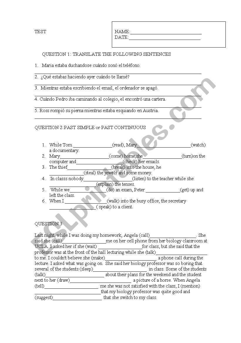 past simple and continuous worksheet