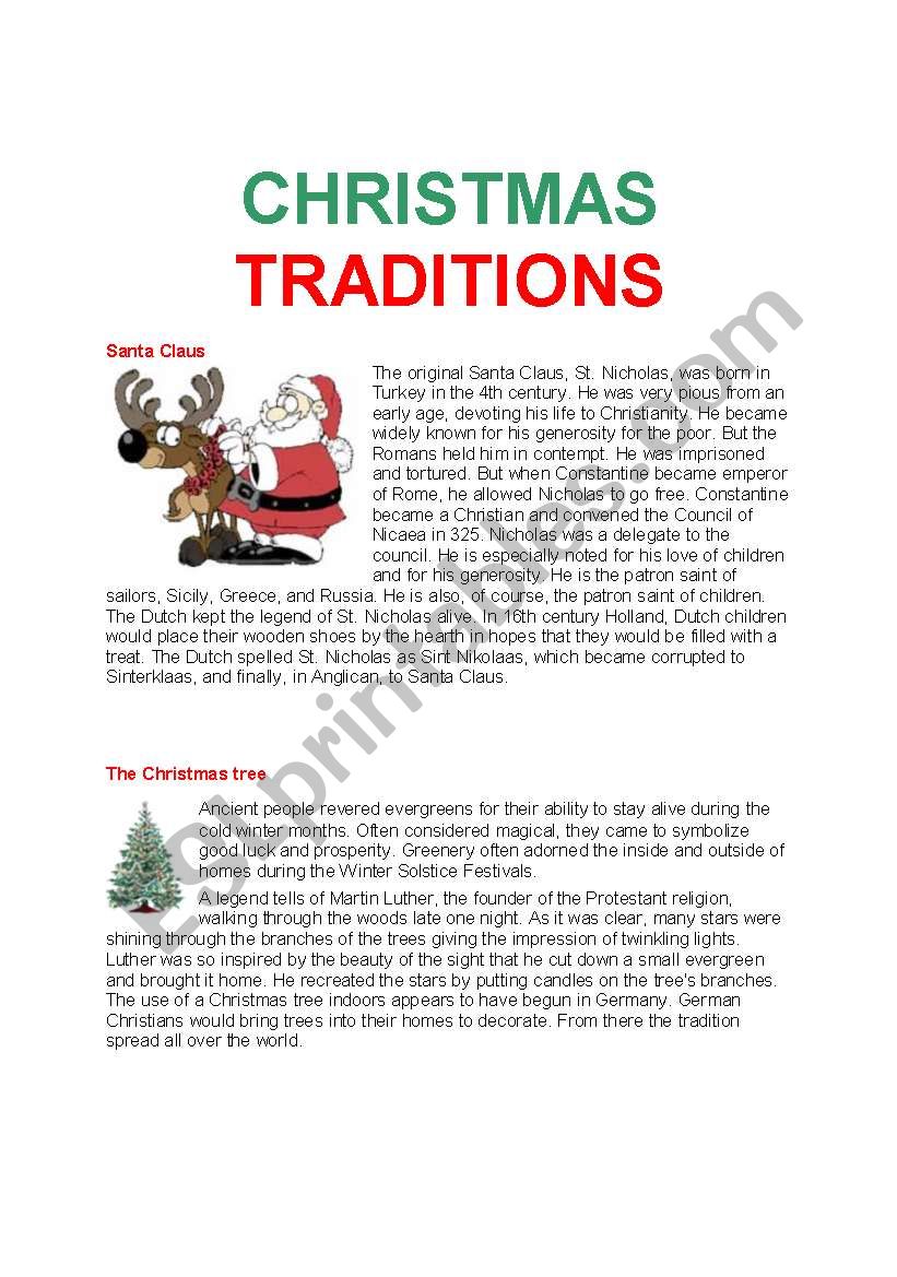 CHRISTMAS TRADITIONS worksheet