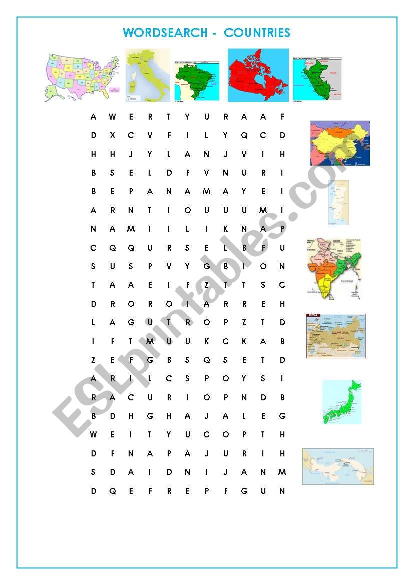 NEW WORDSEARCH - COUNTRIES worksheet