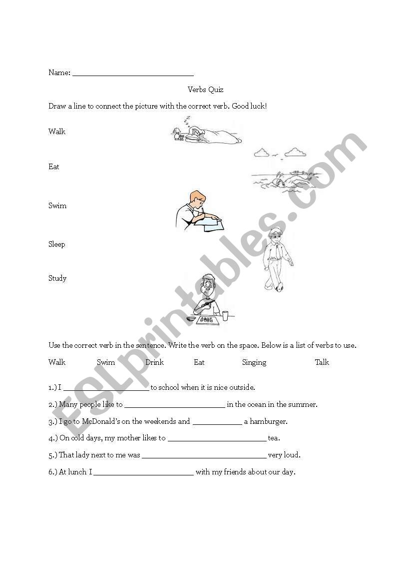 Easy Verb Quiz worksheet
