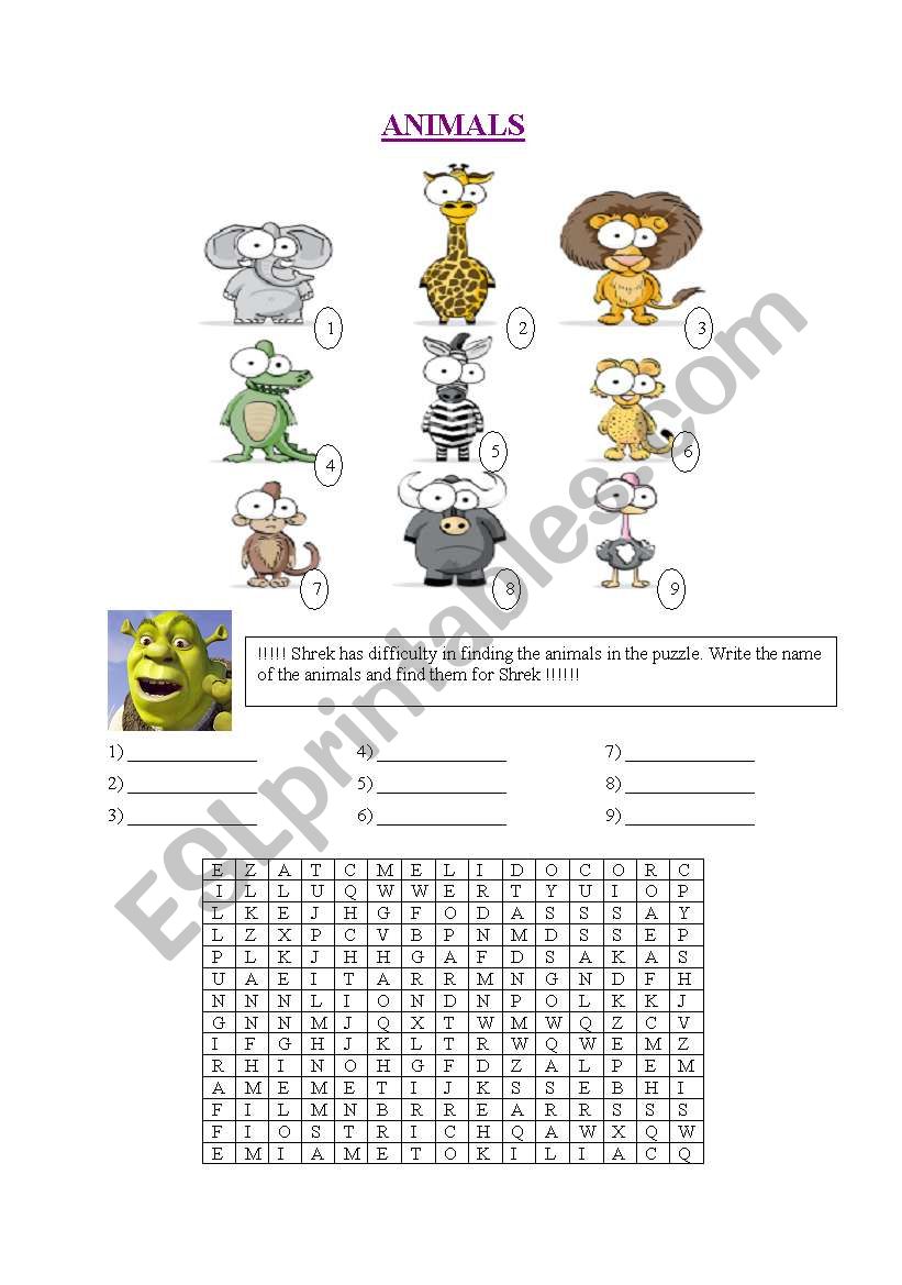 Animals Worksheet-Puzzle worksheet