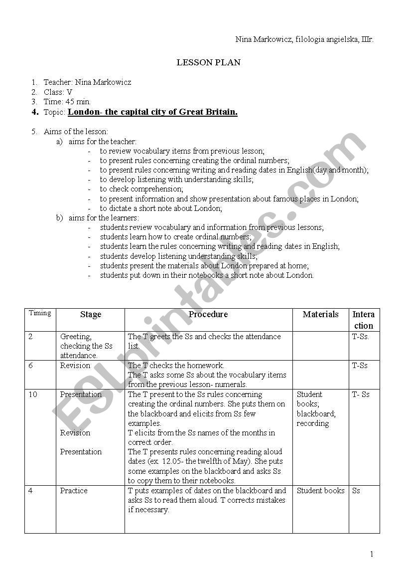 Lesson about London worksheet