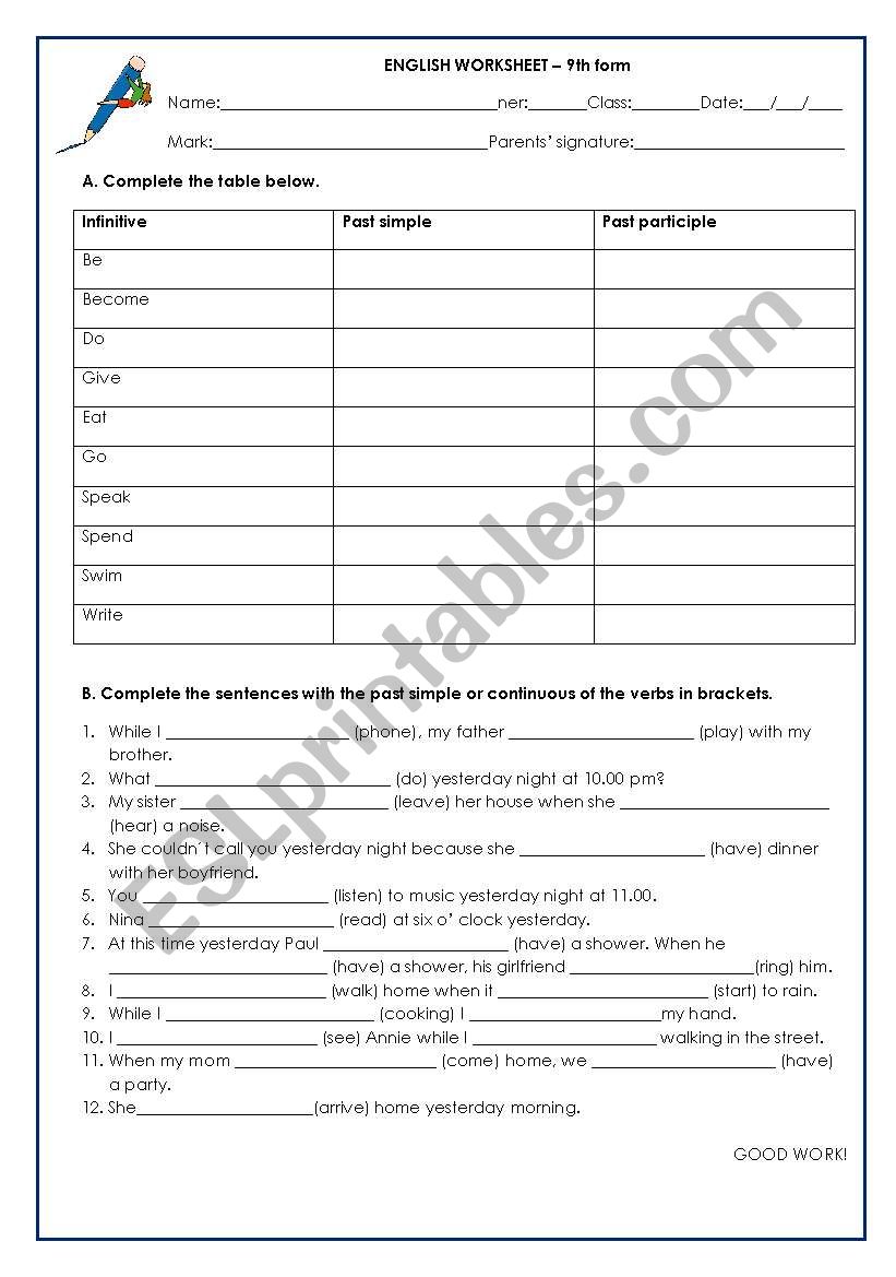 worksheet Past Simple  and Past Continuous