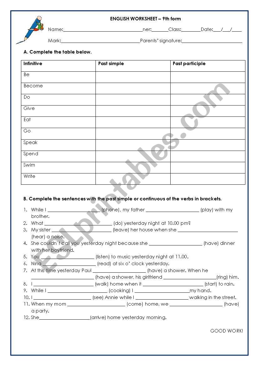 worksheet Past Simple  and Past Continuous