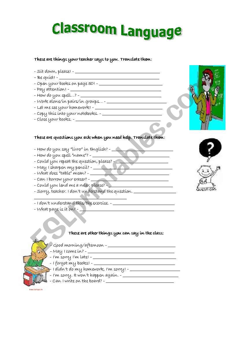 Classroom Language worksheet