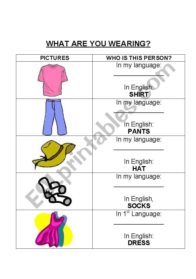 What are you wearing? worksheet