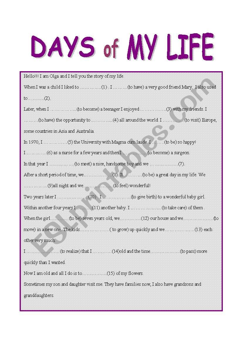 DAYS OF MY LIFE: past simple worksheet
