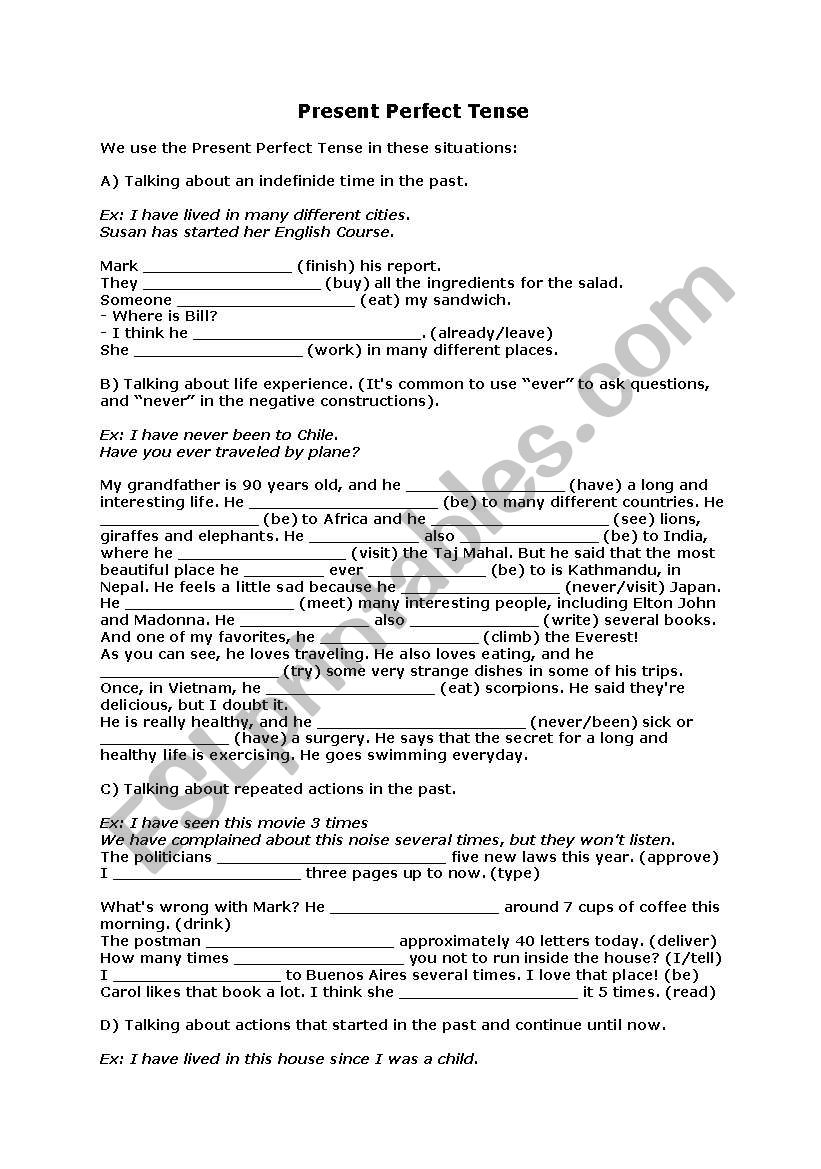 Present Perfect Tense worksheet