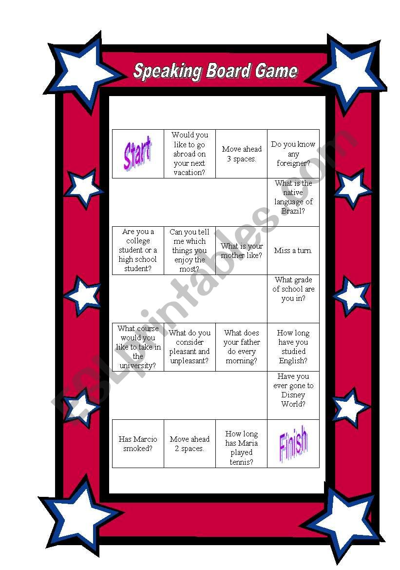 speaking game worksheet