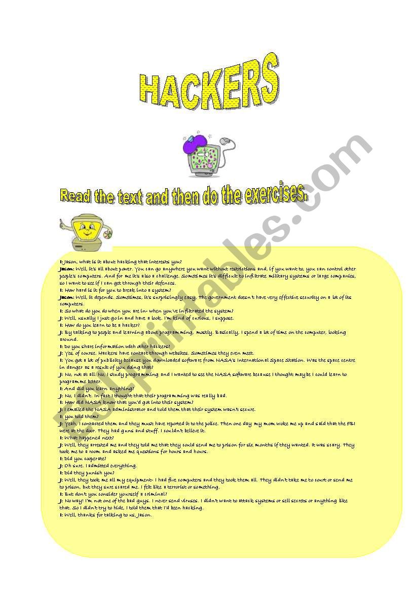 HACKERS!!! worksheet