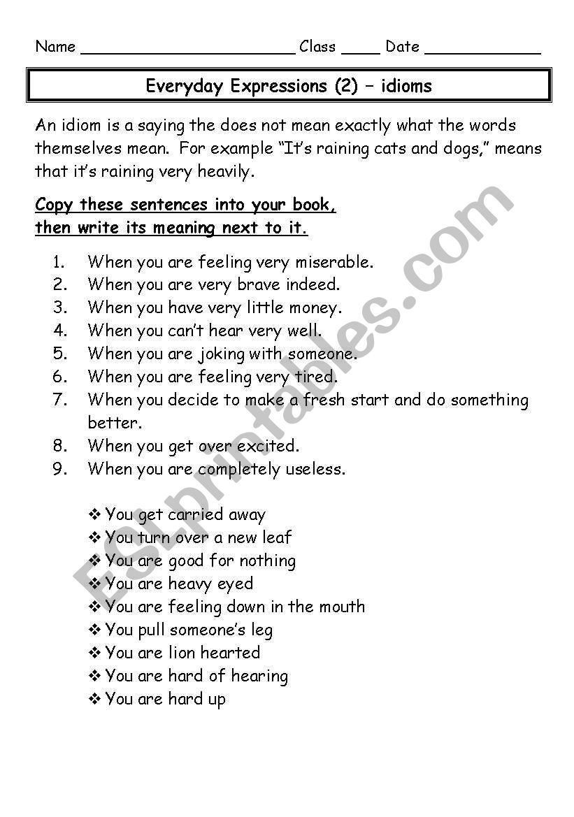 Worksheet - Idioms worksheet