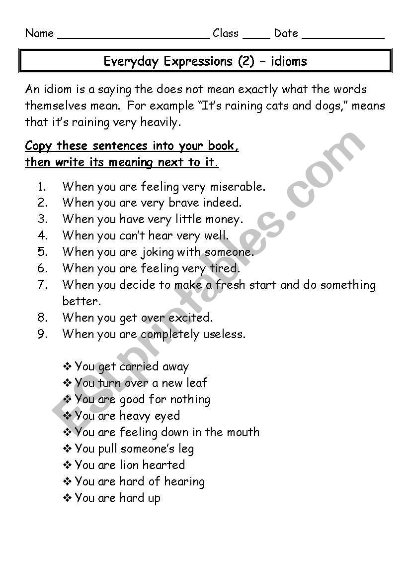 Worksheet - Idioms worksheet Worksheet - Idioms worksheet