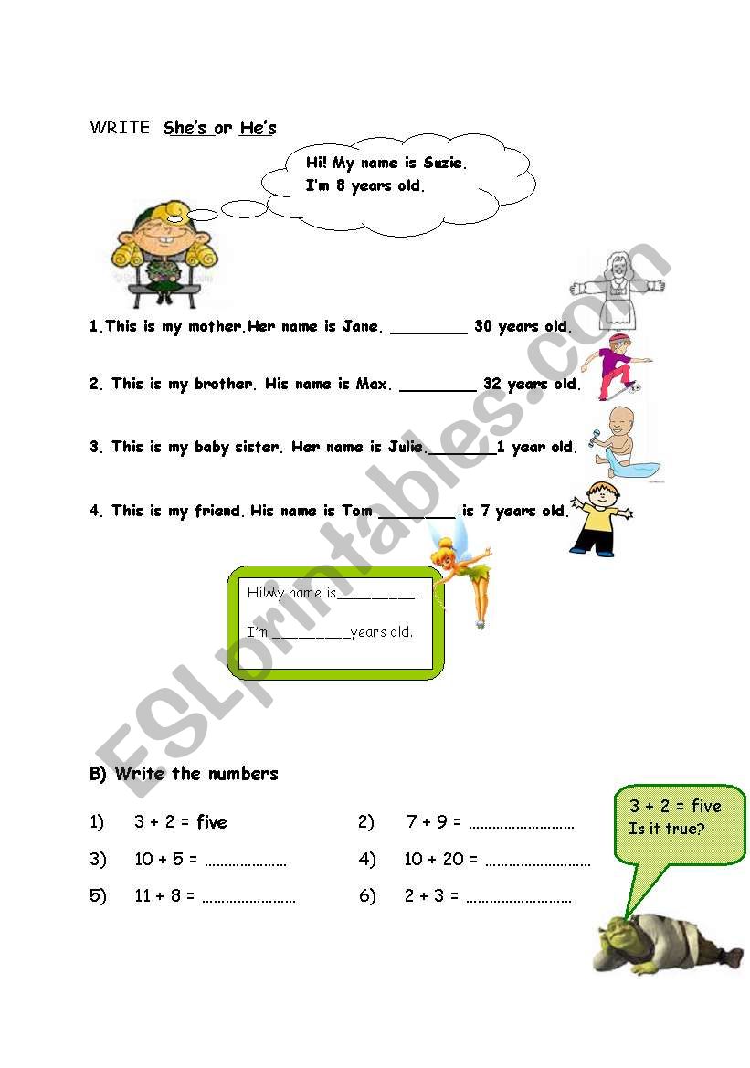 numbers, shes and hes worksheet