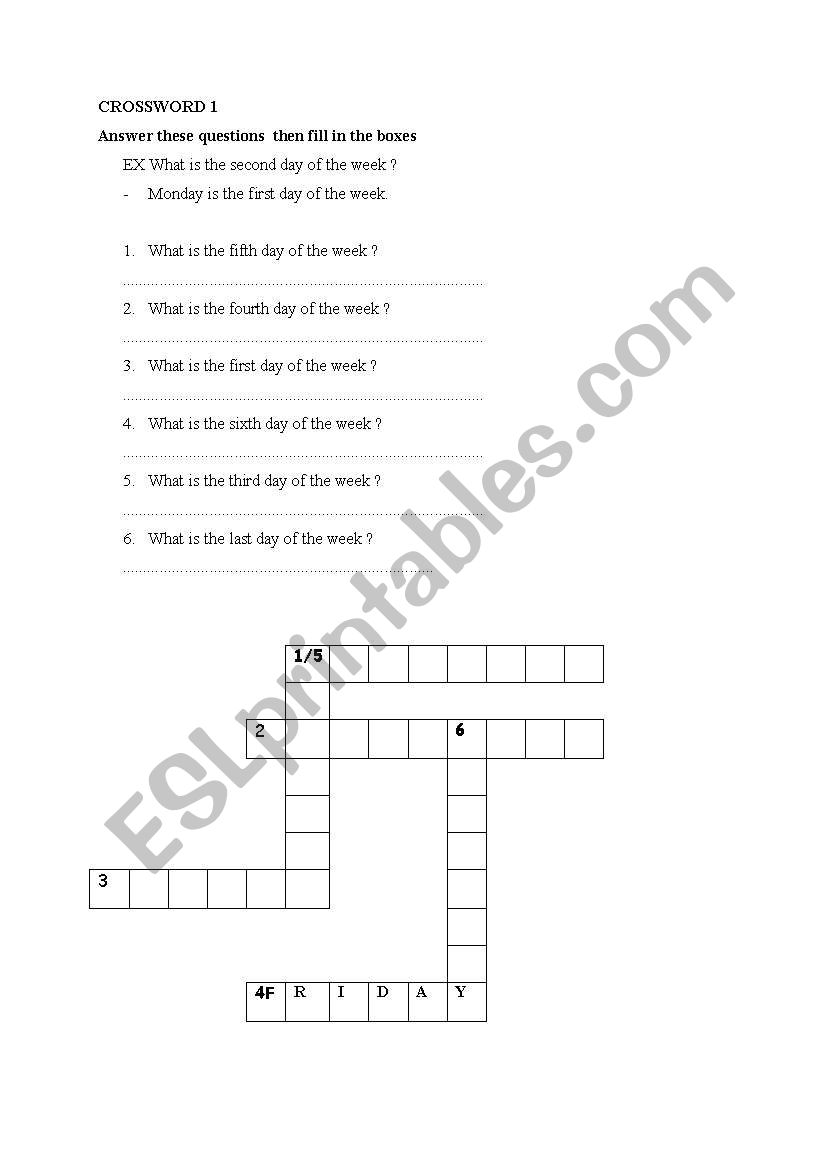 days of the week worksheet