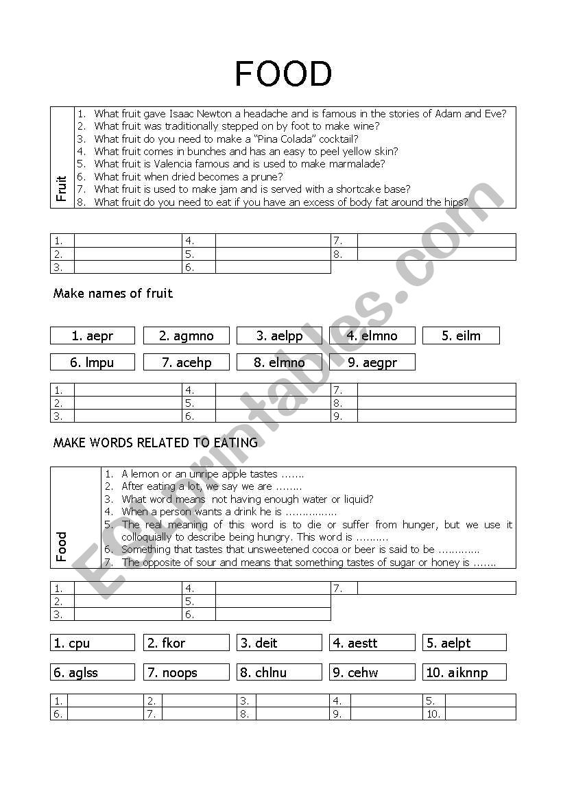 food. fruits worksheet