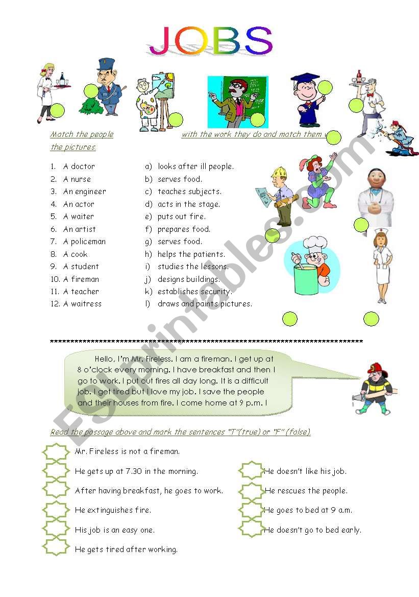 jobs & simple present tense worksheet