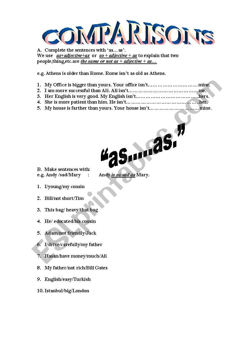 comparisons/as...as../ the same as... (positive-negative uses) tables