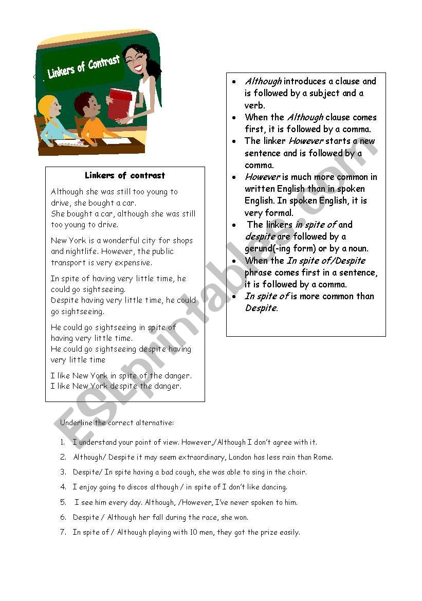 Linkers of Contrast worksheet