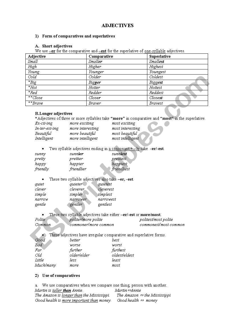 Comparatives and superlatives worksheet