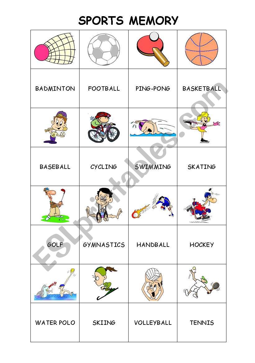 Sports memory game worksheet