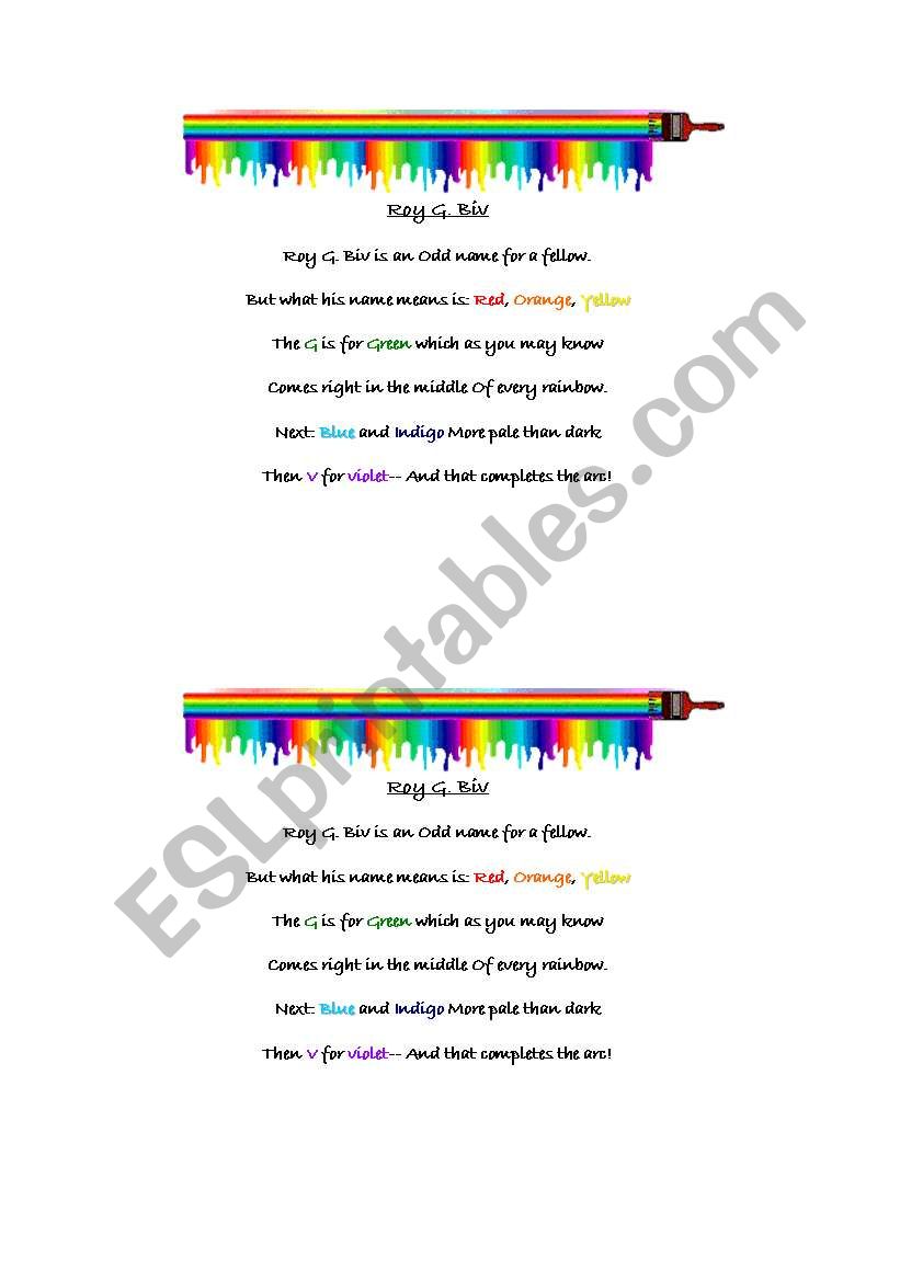 Roy G. Biv worksheet