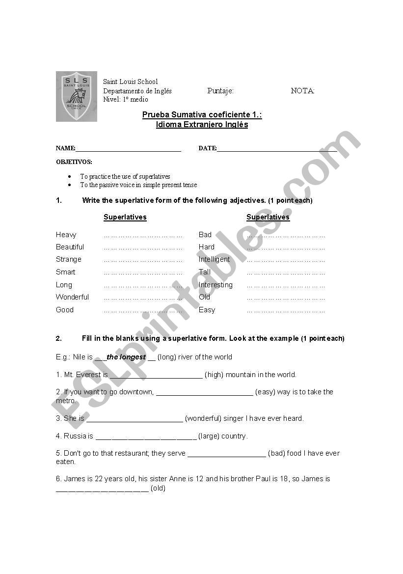 Test on passive voice and superlative form