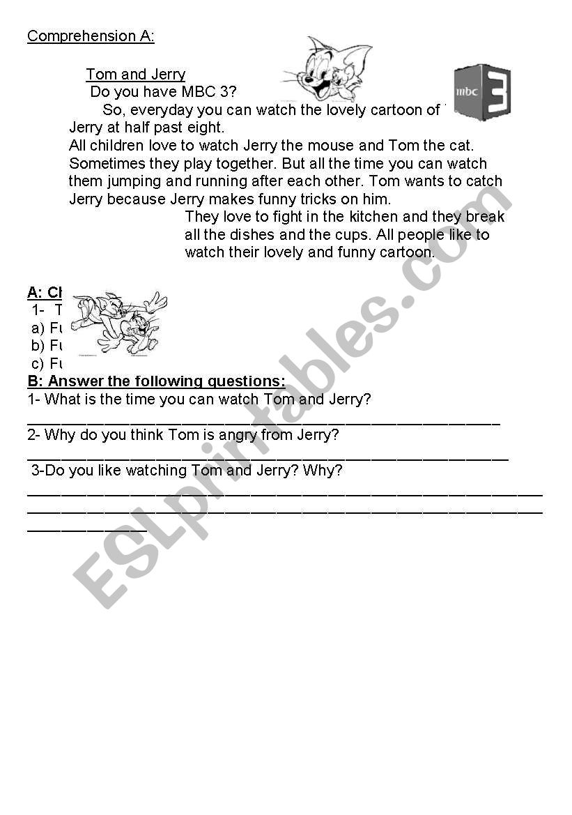 reading comprehensiom worksheet