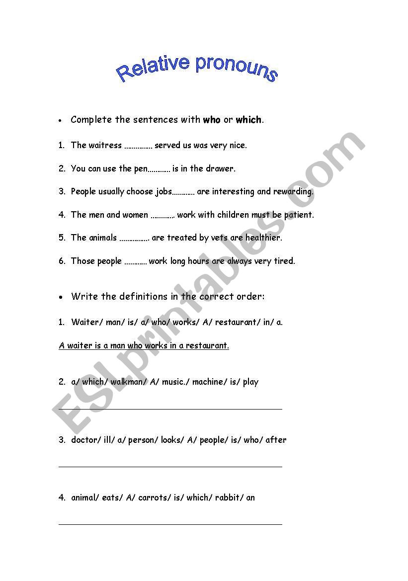 Relative Pronouns worksheet