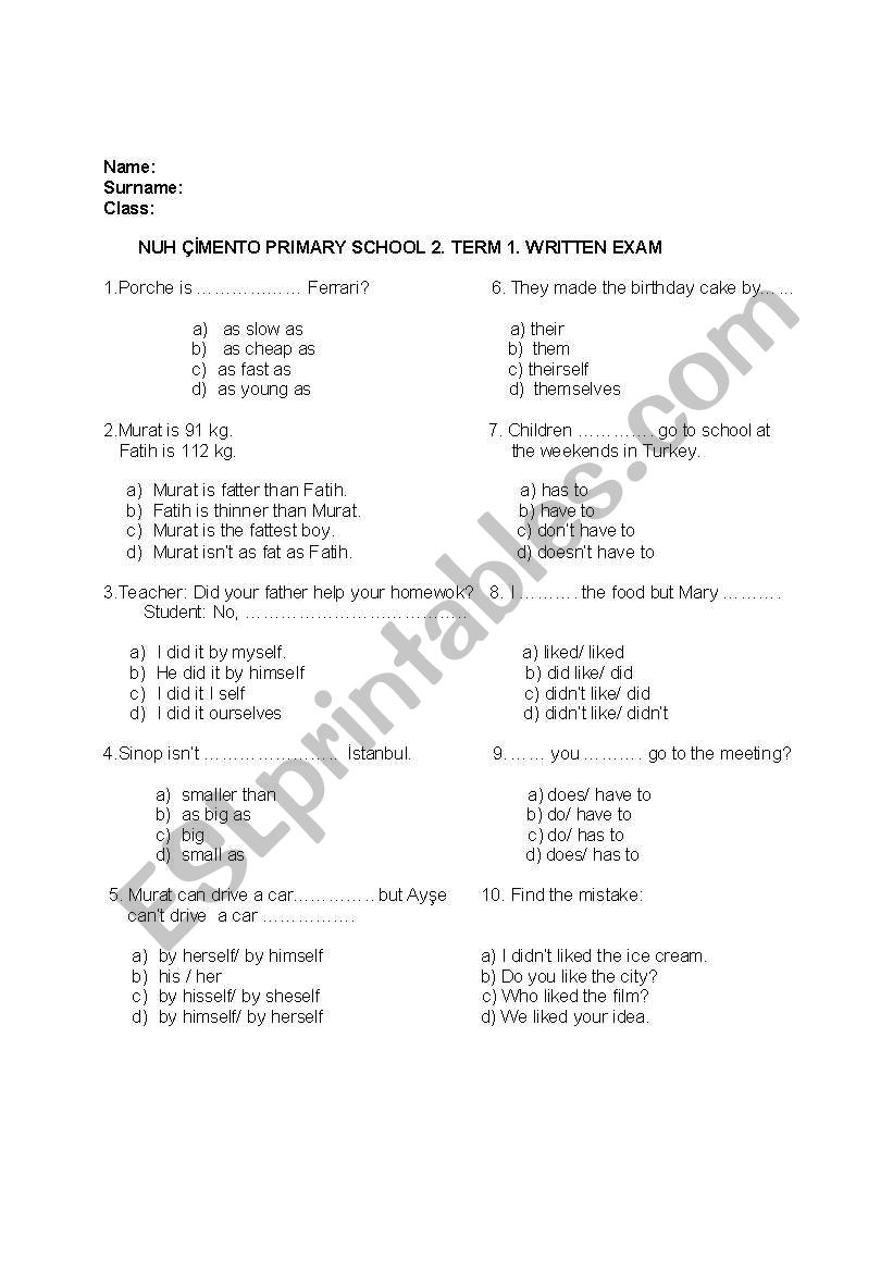 test worksheet