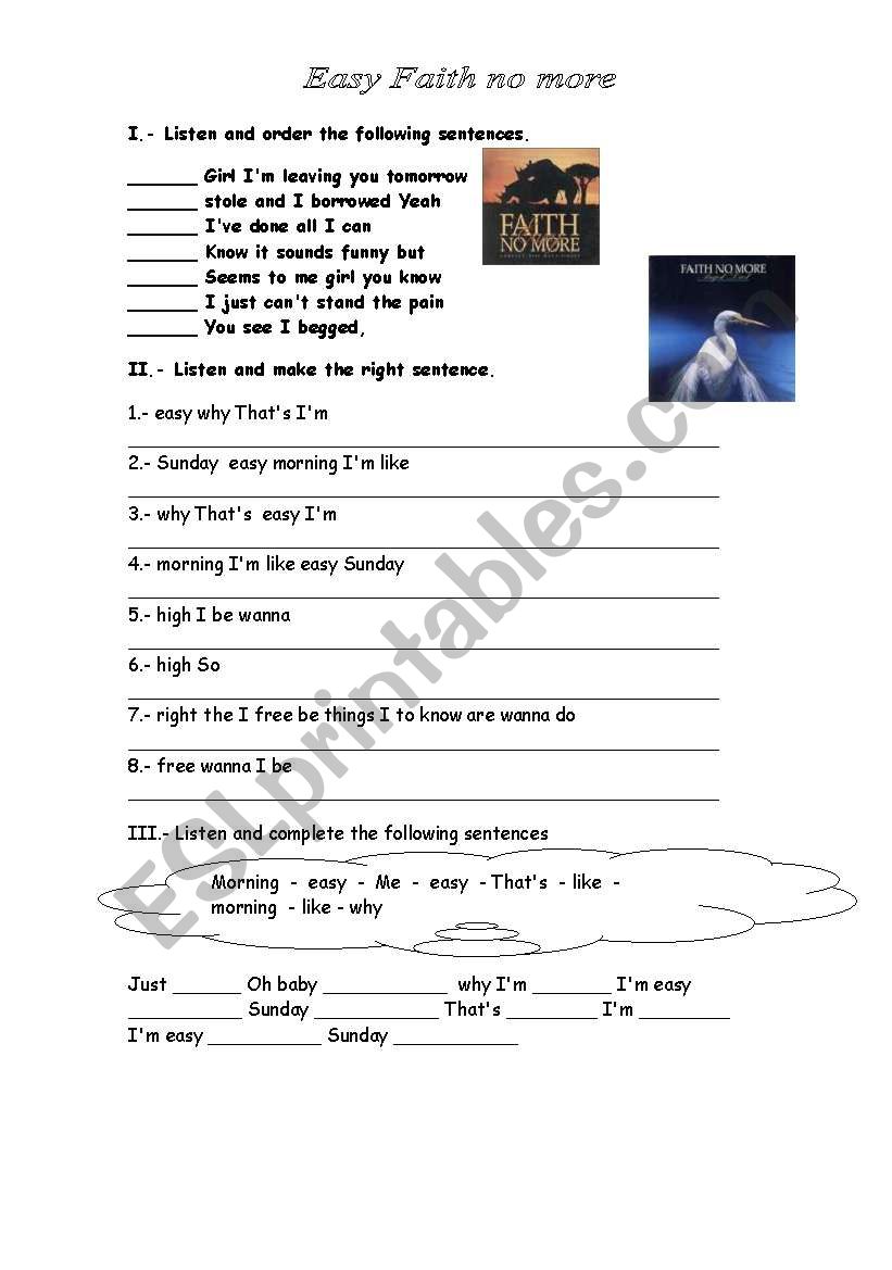 Easy by Faith no more worksheet