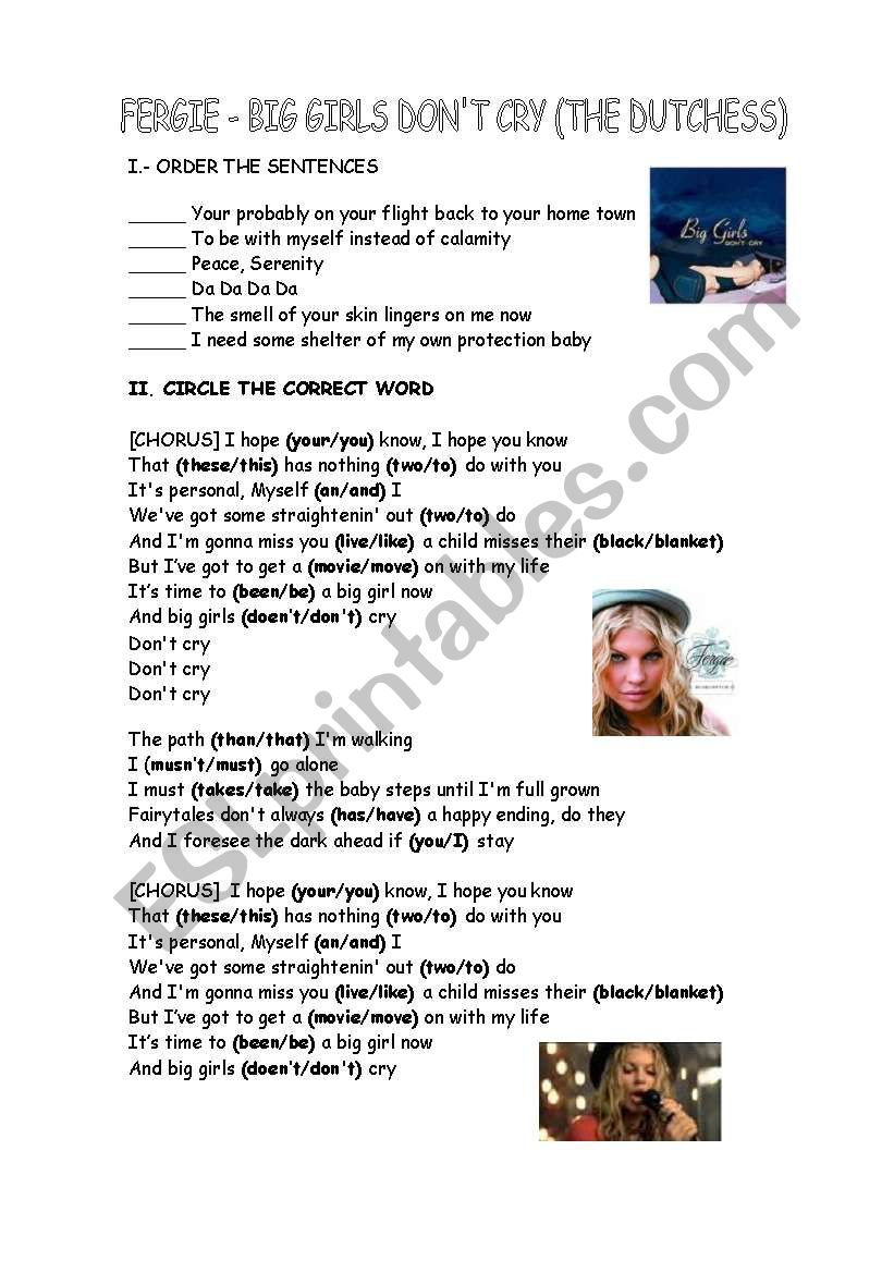 Big girls dont cry by Fergie worksheet