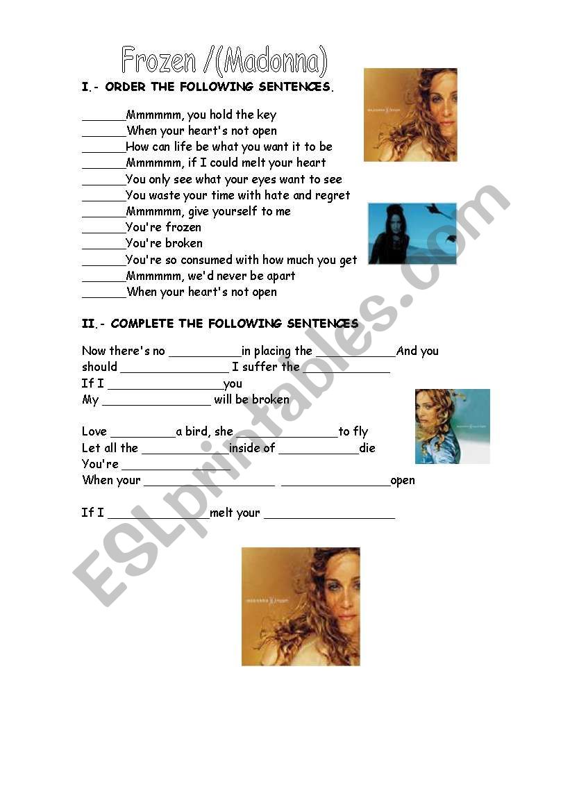 Frozen by Madonna worksheet