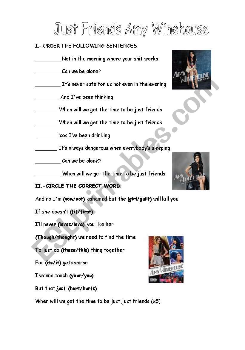 Just friends by Amy Winehouse worksheet