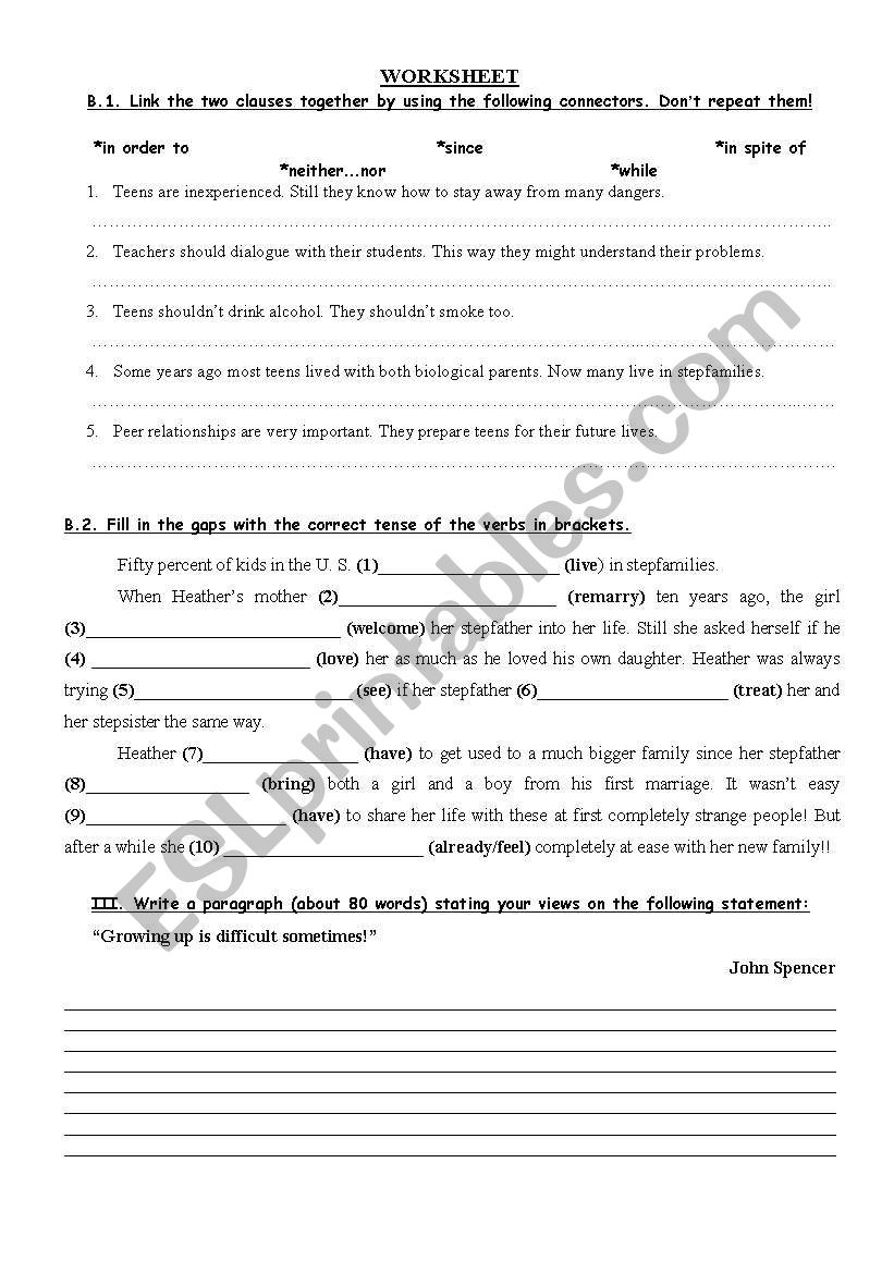 teens worksheet