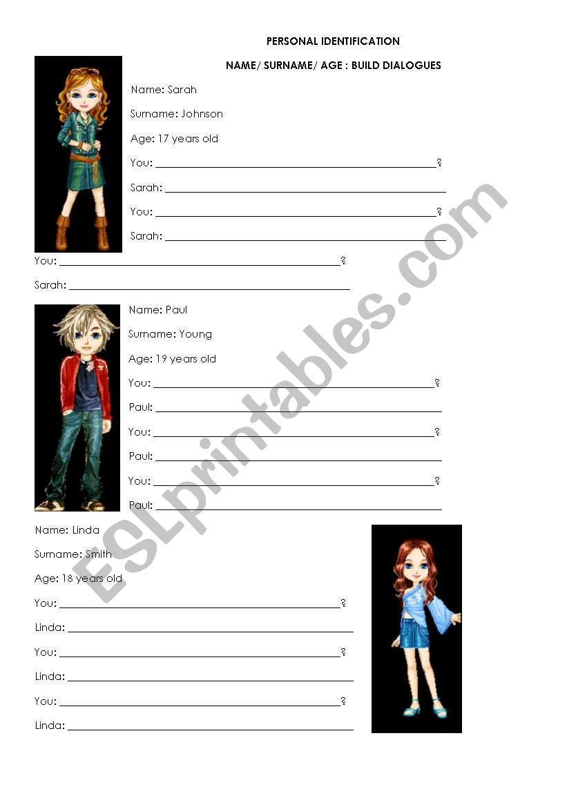 personal identification worksheet