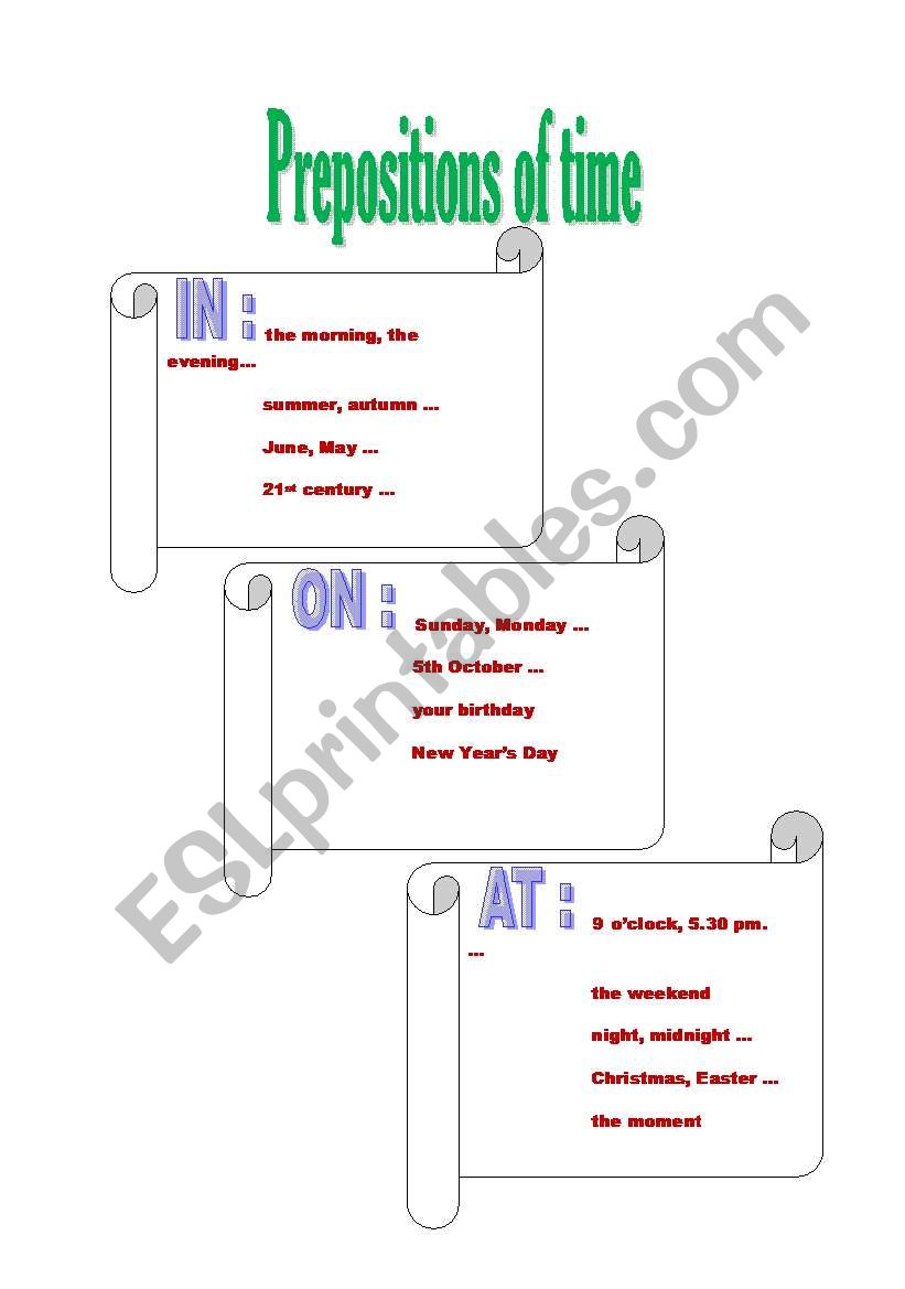 Prepositions of time worksheet