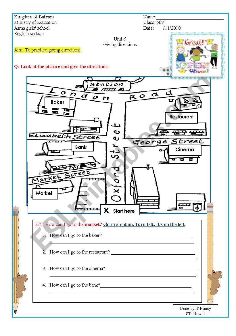 directions worksheet