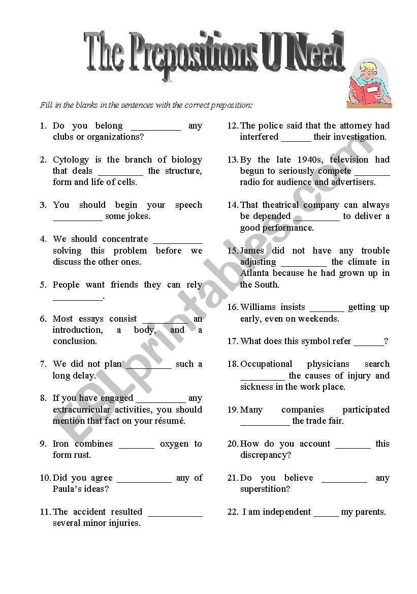 The Prepositions U Need worksheet
