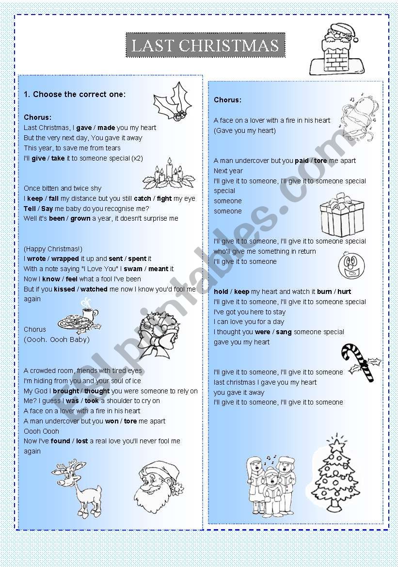 Last Chistmas song worksheet