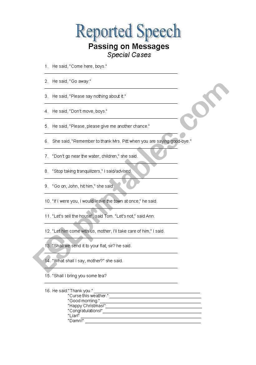 Reported Speech worksheet