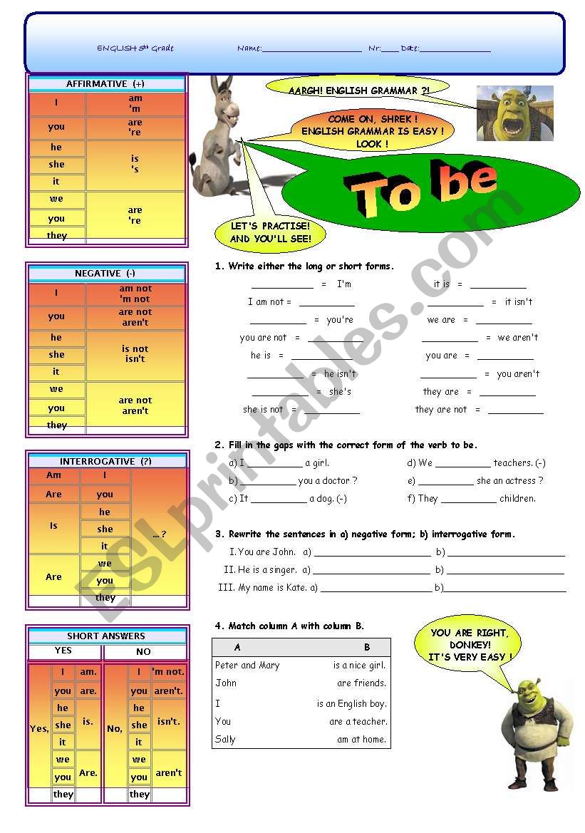 verb to be (1/2) worksheet