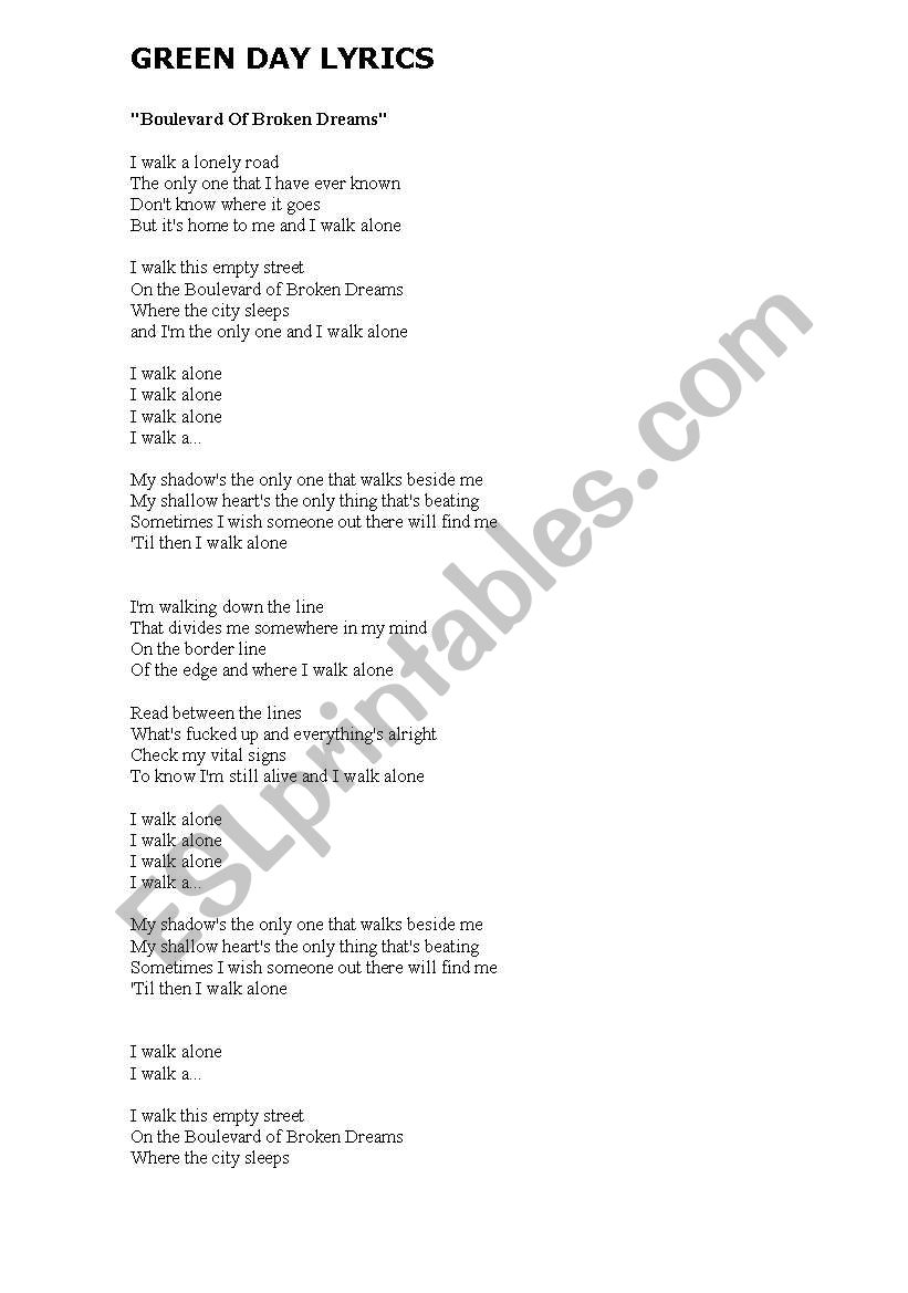 Green Day lyrics worksheet