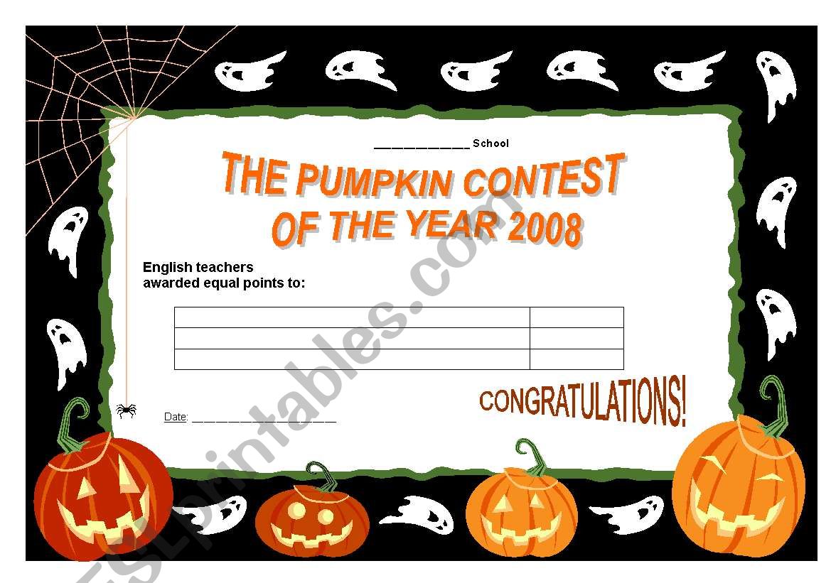 certificate to Halloween contest