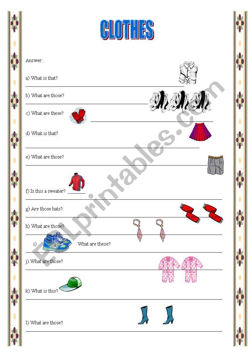 CLOTHES worksheet