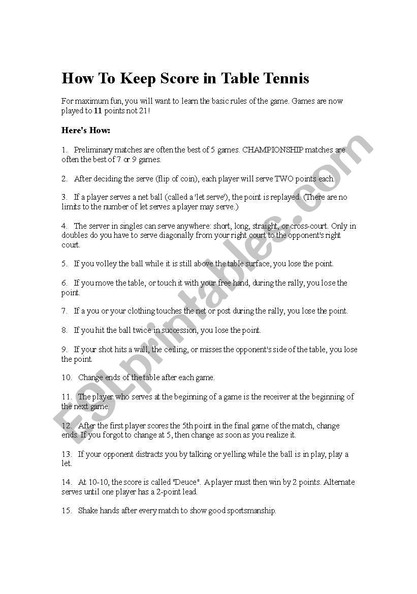 How To Keep Score in Table Tennis 